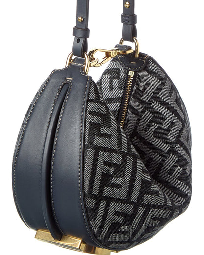 Fendi Fendigraphy Mini Ff Denim & Leather Hobo Bag