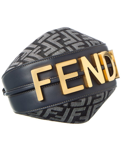 Fendi Fendigraphy Mini Ff Denim & Leather Hobo Bag