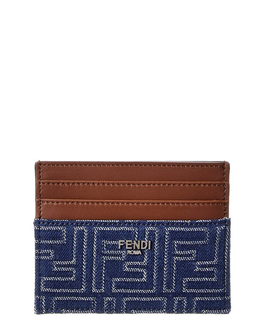 Fendi Ff Denim & Leather Card Case