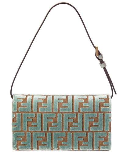 Fendi Baguette Ff Velvet & Leather Wallet On Chain