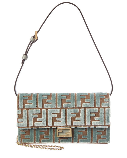 Fendi Baguette Ff Velvet & Leather Wallet On Chain