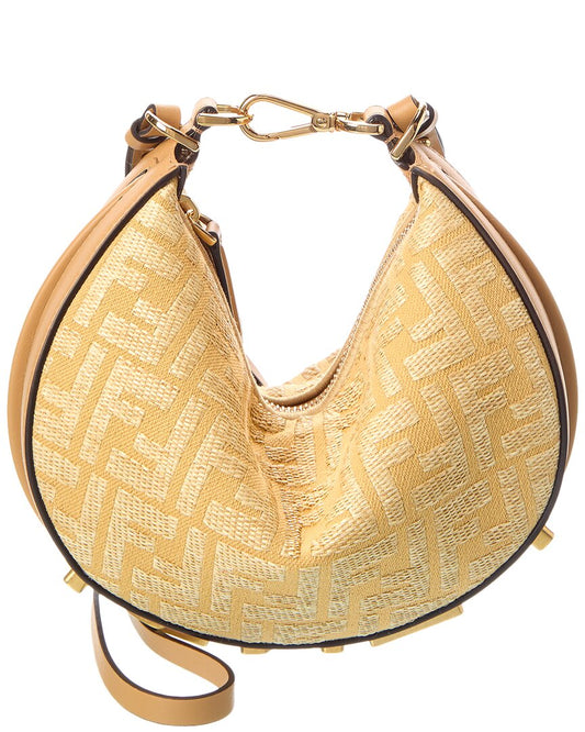 Fendigraphy Mini Ff Raffia & Leather Hobo Bag