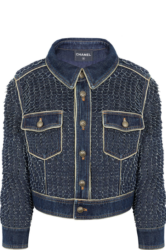 CHANEL 2014 Paris-Dallas Fish Scale Denim Jacket