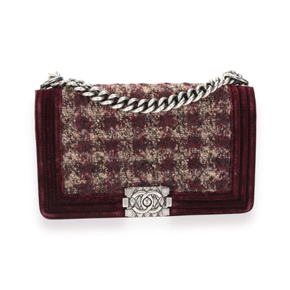 Paris-Édimbourg Burgundy Quilted Velvet & Tweed Old Medium Boy Bag