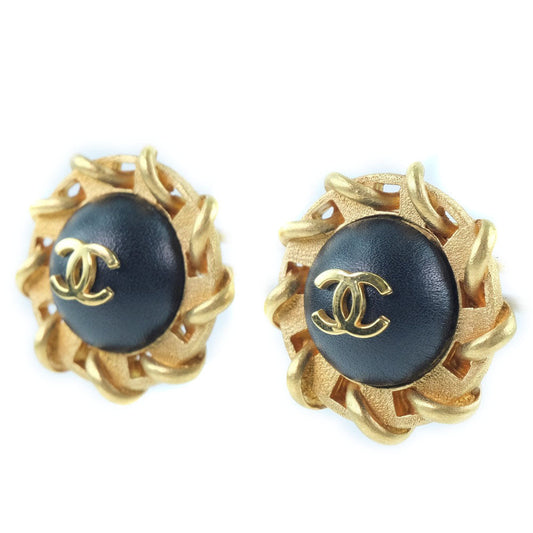 CHANEL Earring Plated Gold , Leather gold COCO Mark Women Used