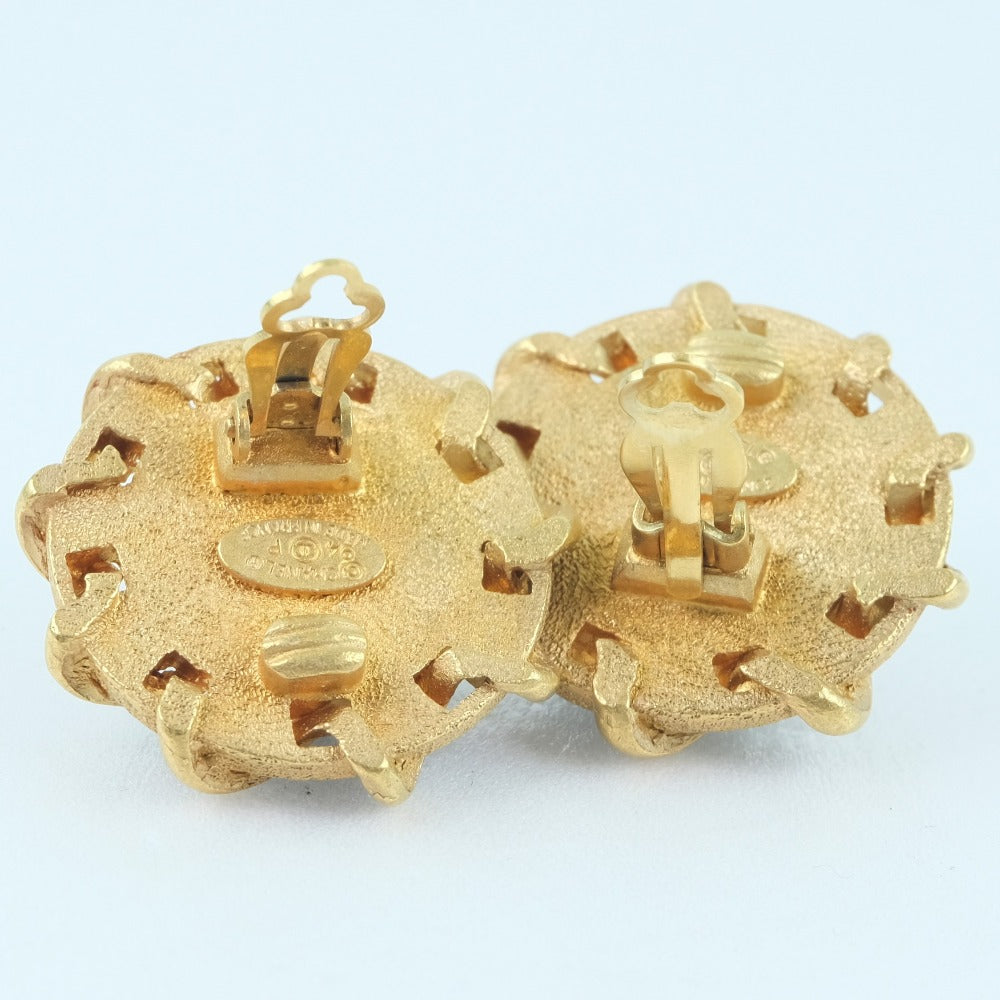 CHANEL Earring Plated Gold , Leather gold COCO Mark Women Used