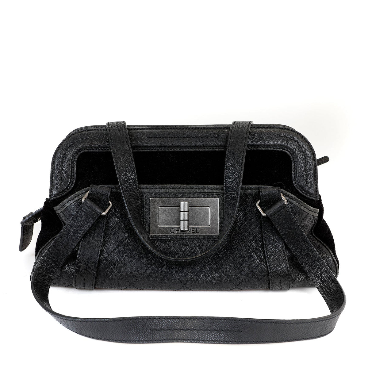 Chanel Black Double Pocket Tote Reissue Quilted Lambskin & Suede w/ Brushed Hardware