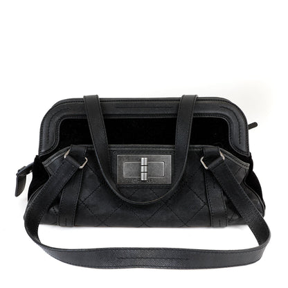 Chanel Black Double Pocket Tote Reissue Quilted Lambskin & Suede w/ Brushed Hardware