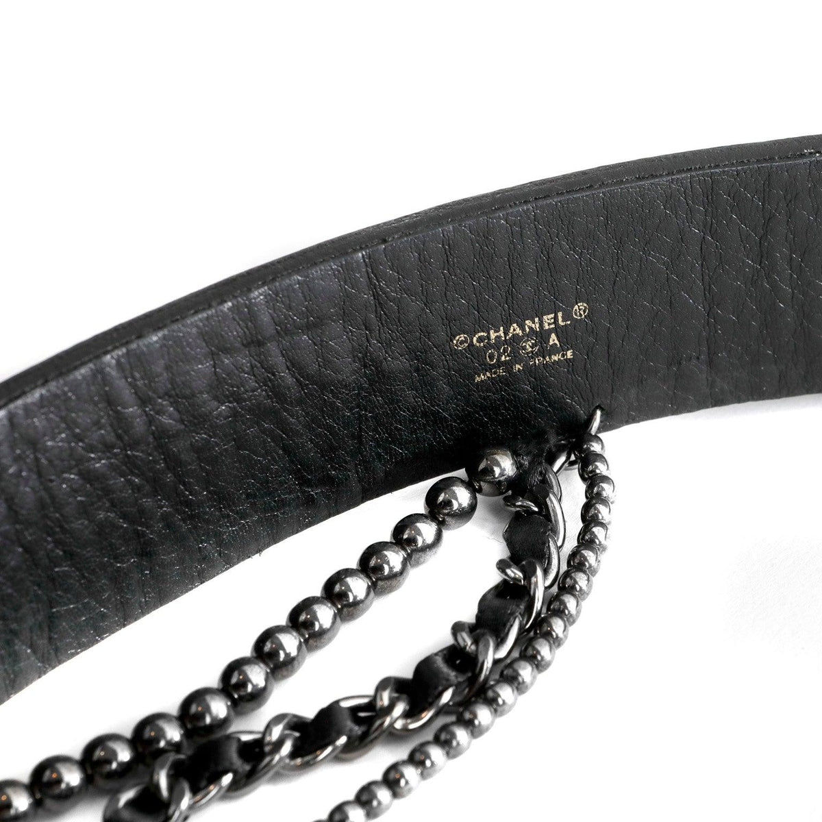 Chanel Black Leather Bow Belt with Chains size 95