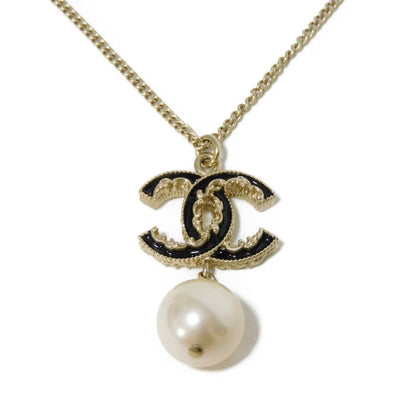 CHANEL Necklace A61444 Fake pearl x enamel black CC mark Swing Pearl COCO Mark