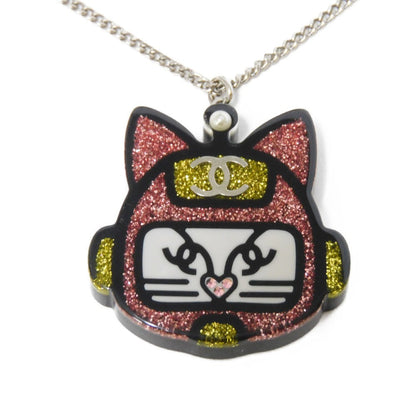 CHANEL Necklace A89431 Resin x Costume Pearl Clear x Black x Pink x Yellow COCO Mark Choupette Cat Robot