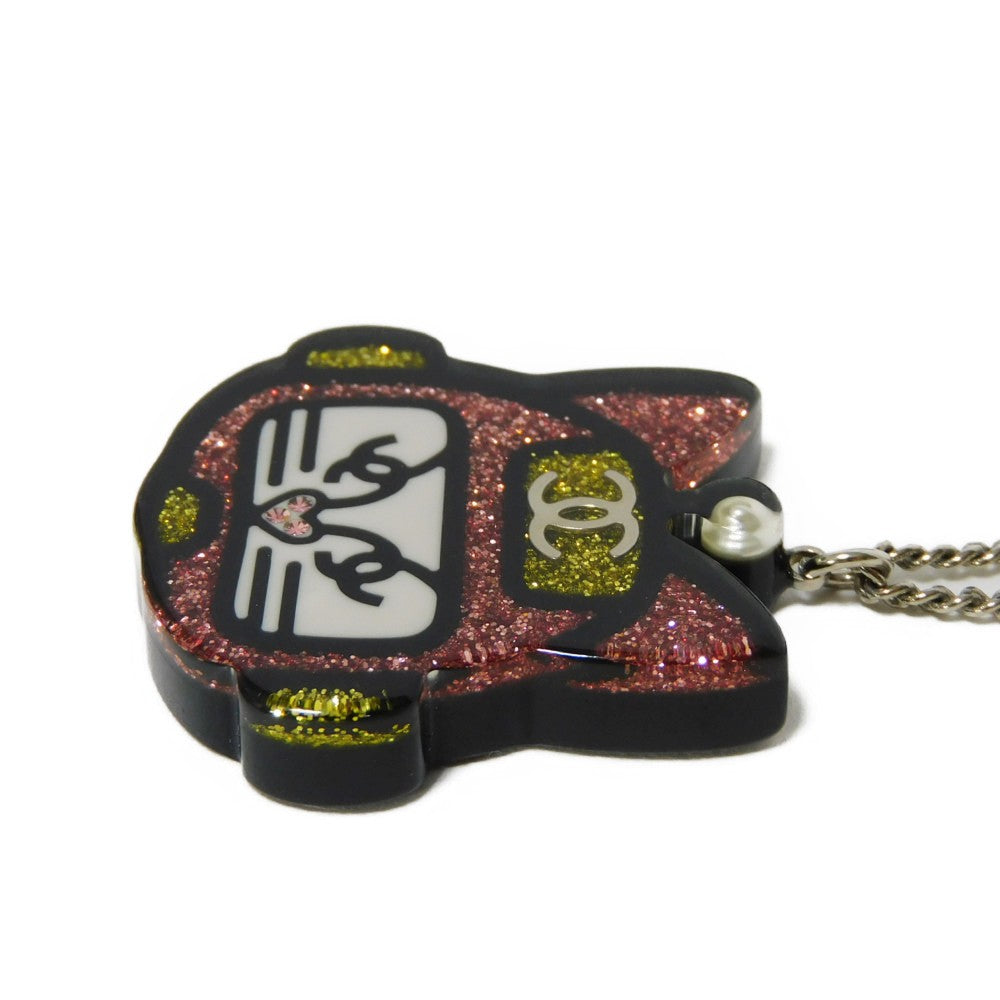 CHANEL Necklace A89431 Resin x Costume Pearl Clear x Black x Pink x Yellow COCO Mark Choupette Cat Robot