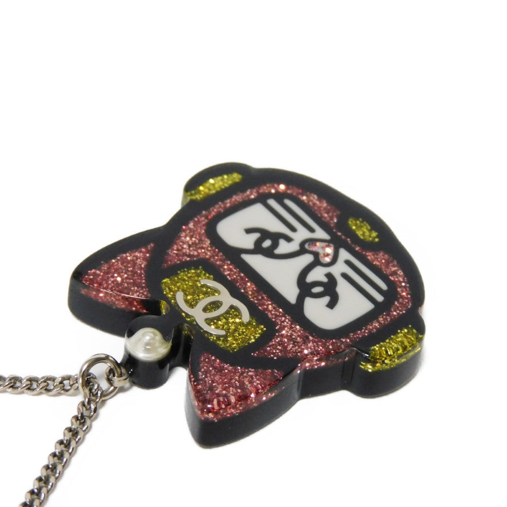 CHANEL Necklace A89431 Resin x Costume Pearl Clear x Black x Pink x Yellow COCO Mark Choupette Cat Robot