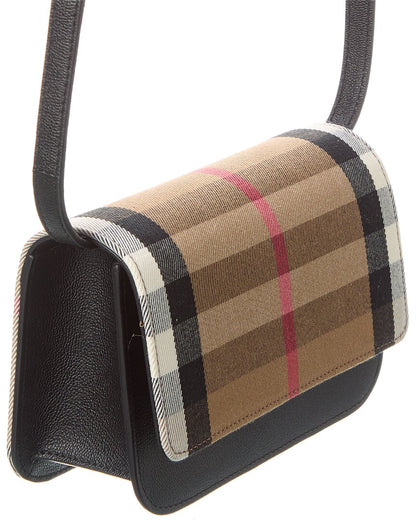 Burberry Check Canvas & Leather Shoulder Bag, Brown