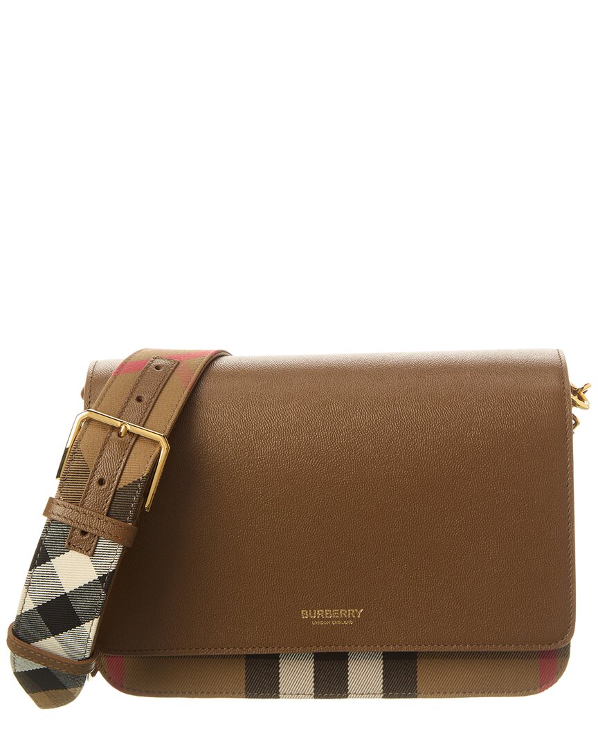 Burberry Check Canvas & Leather Shoulder Bag, Brown