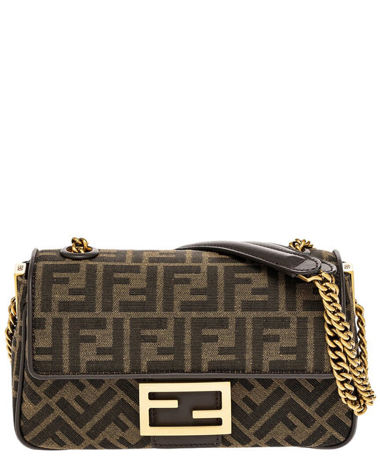 Fendi Baguette Chain Midi Leather-Trim Shoulder Bag
