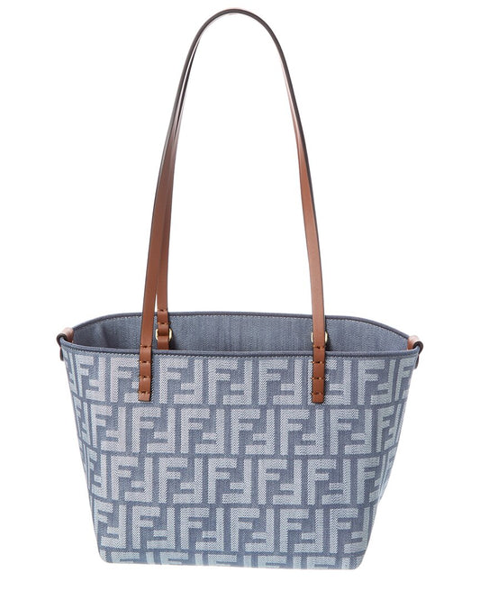 Fendi Roll Small Ff Denim & Leather Tote