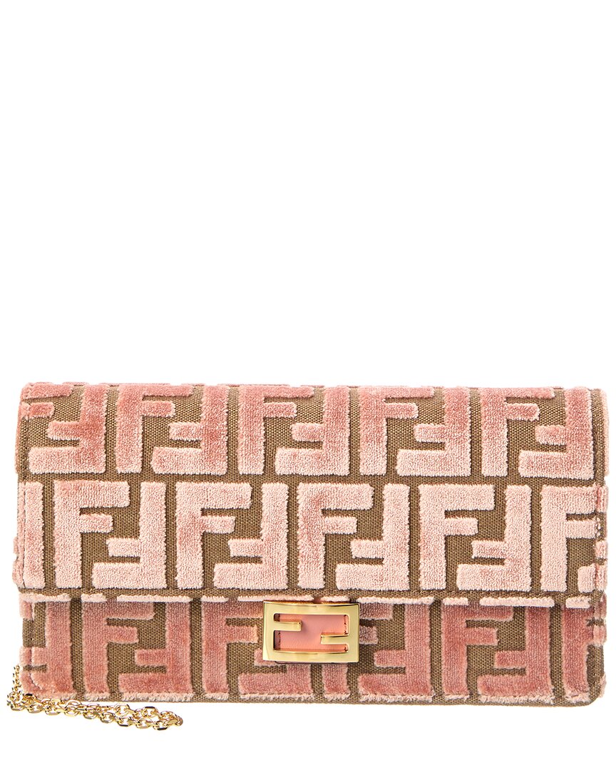 Fendi Baguette Ff Velvet & Leather Wallet On Chain