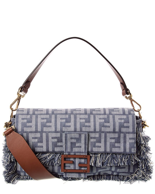 Fendi Baguette Ff Denim & Leather Shoulder Bag