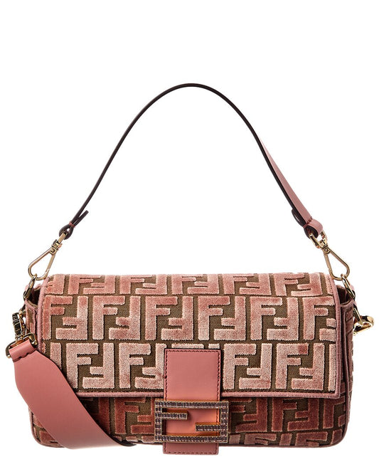 Fendi Baguette Ff Jacquard Velvet & Leather Shoulder Bag