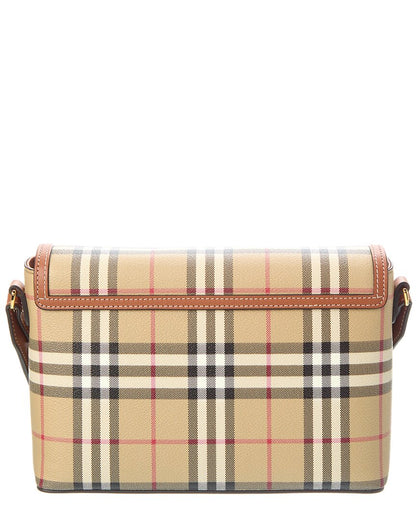 Burberry Note Check E-Canvas & Leather Shoulder Bag