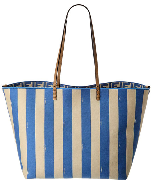 Fendi Roll Large Reversible Leather-Trim Tote