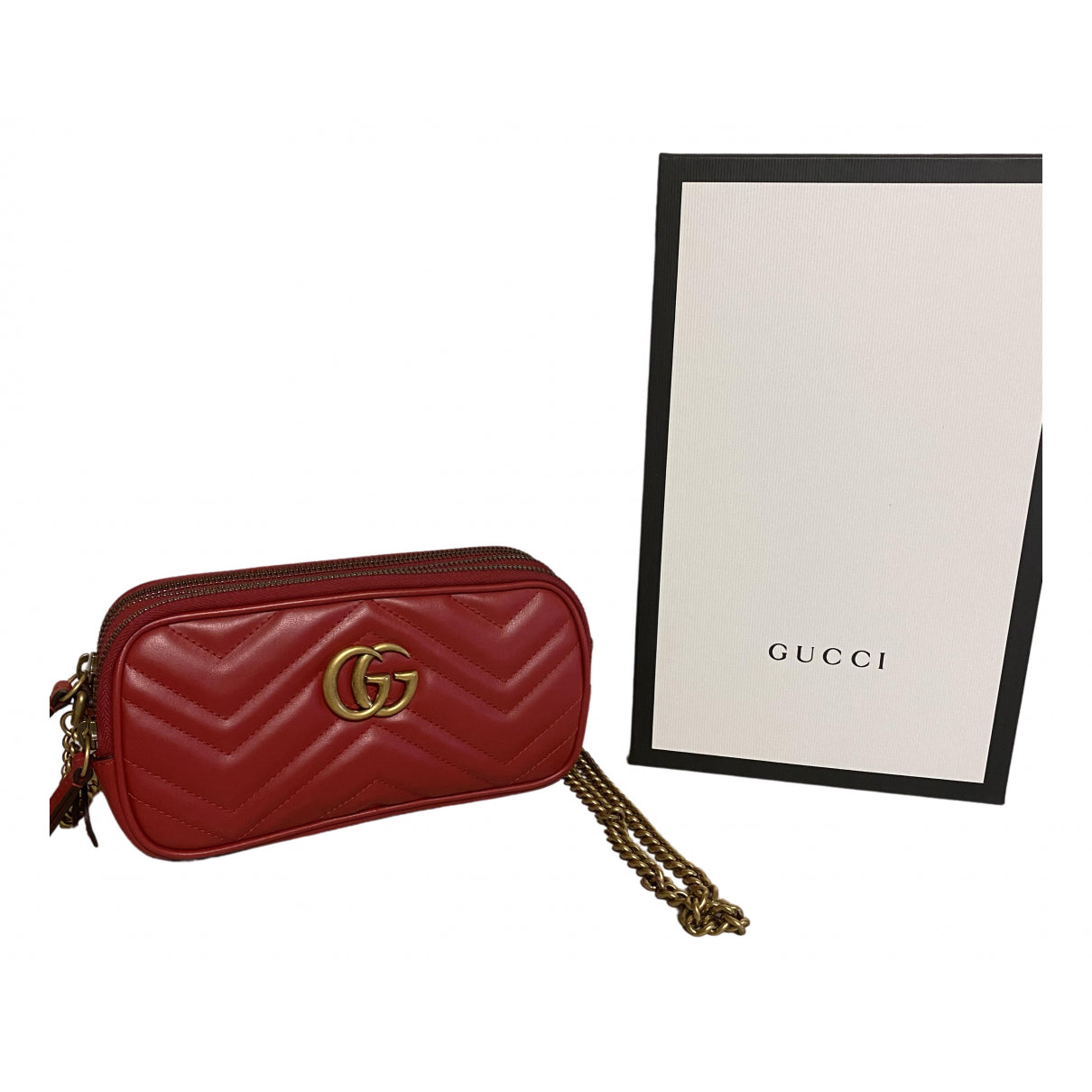 Gucci marmont red leather clutch bag