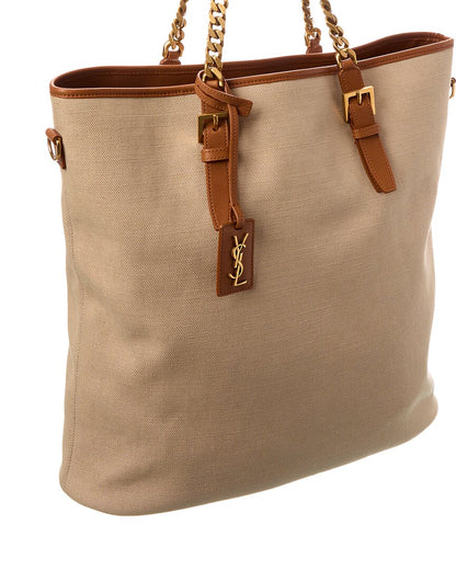Saint Laurent Logo Canvas & Leather Tote