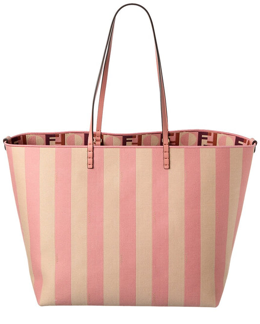 Fendi Roll Large Canvas & Leather Tote