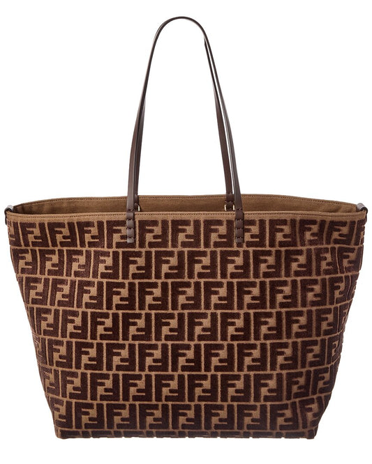 Fendi Roll Large Ff Jacquard Velvet & Leather Tote