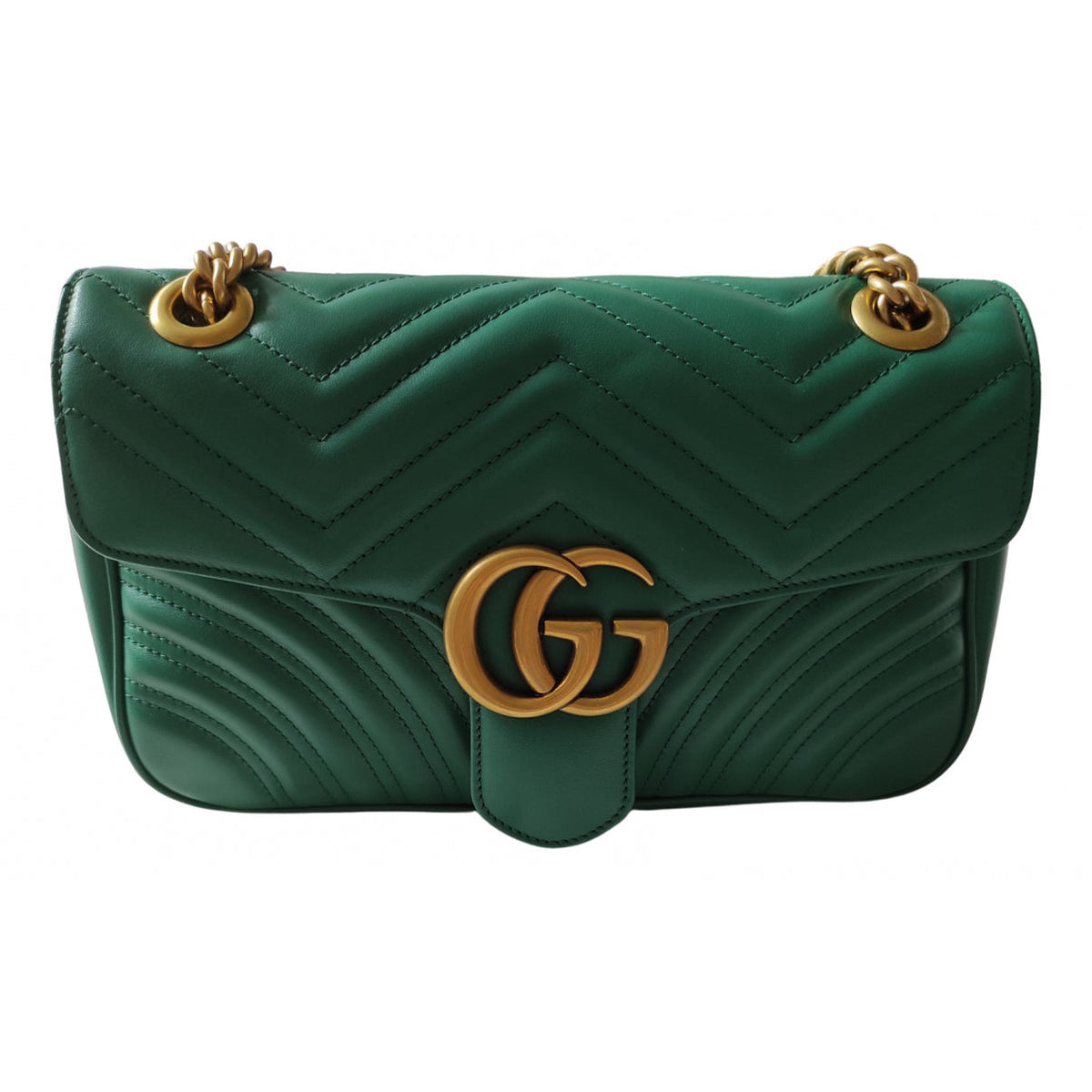 Gucci marmont green leather handbag