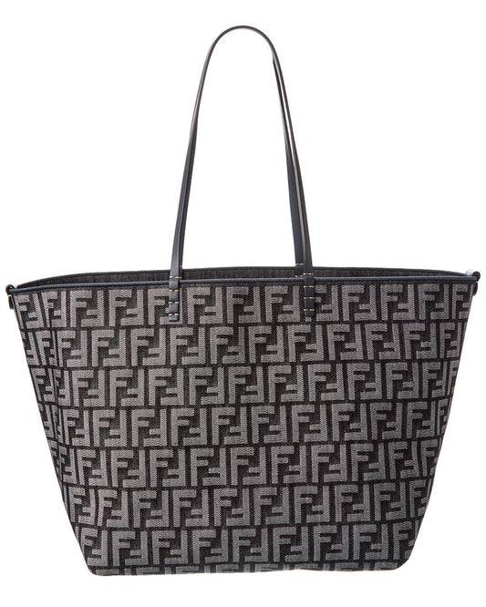 Fendi Roll Large Ff Denim & Leather Tote