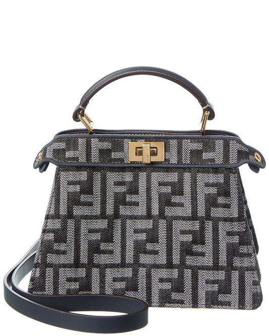 Fendi Peekaboo Iseeu Petite Ff Denim & Leather Tote