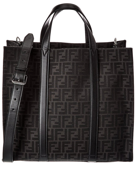 Fendi Ff Jacquard Leather-Trim Tote
