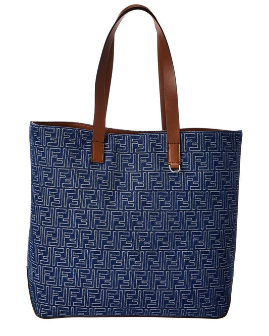 Fendi Ff Medium Denim & Leather Tote
