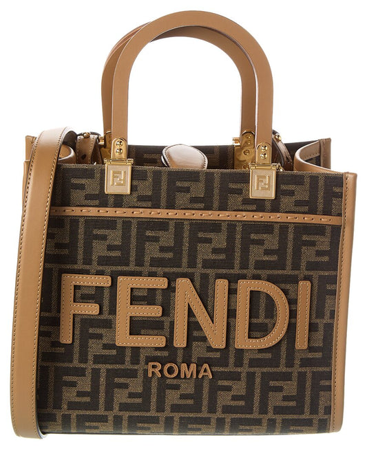 Fendi Sunshine Small Ff Jacquard & Leather Tote