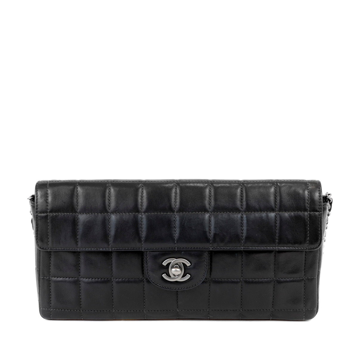 Chanel Black Lambskin Chocolate Bar Quilted East West Classic with Silver Hardware