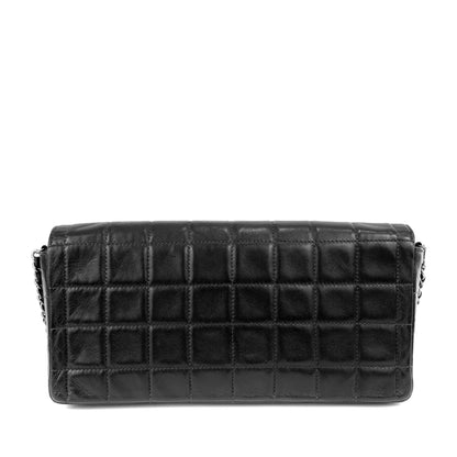 Chanel Black Lambskin Chocolate Bar Quilted East West Classic with Silver Hardware