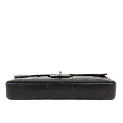 Chanel Black Lambskin Chocolate Bar Quilted East West Classic with Silver Hardware