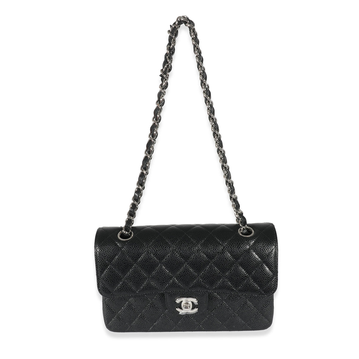 Black Quilted Caviar Small Classic Double Flap Bag