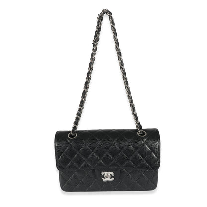 Black Quilted Caviar Small Classic Double Flap Bag