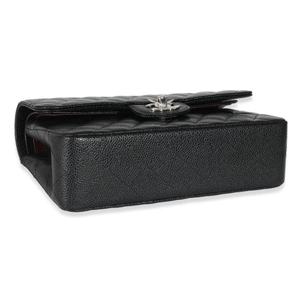 Black Quilted Caviar Small Classic Double Flap Bag