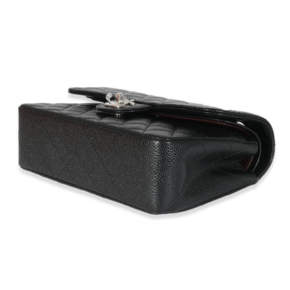 Black Quilted Caviar Small Classic Double Flap Bag