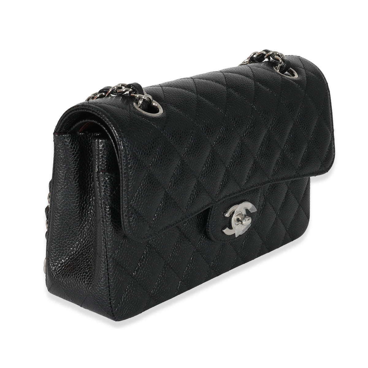Black Quilted Caviar Small Classic Double Flap Bag