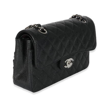 Black Quilted Caviar Small Classic Double Flap Bag