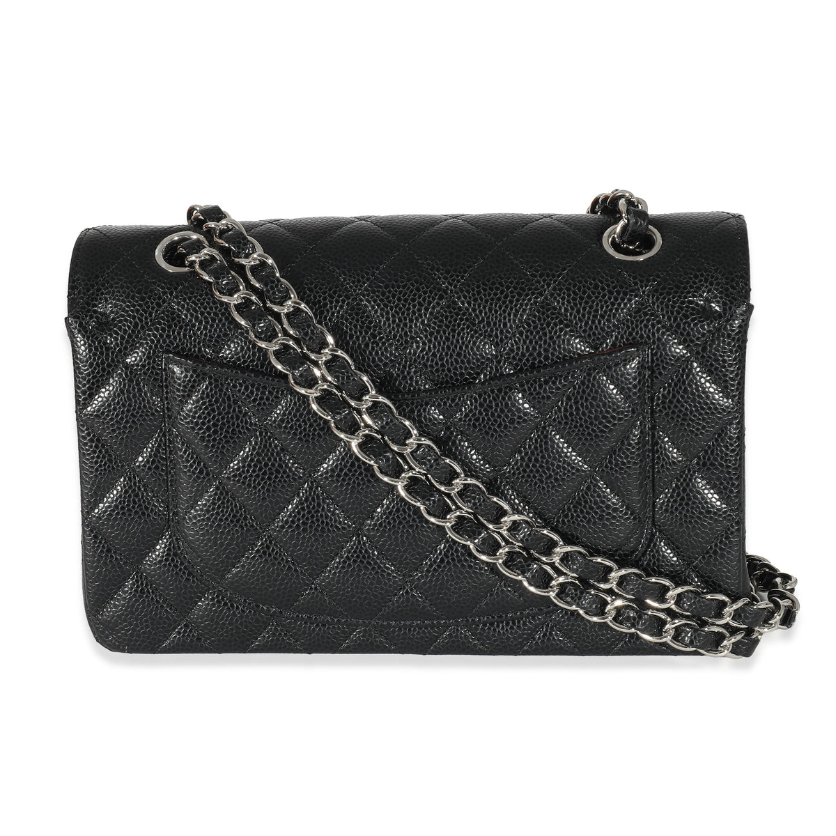 Black Quilted Caviar Small Classic Double Flap Bag