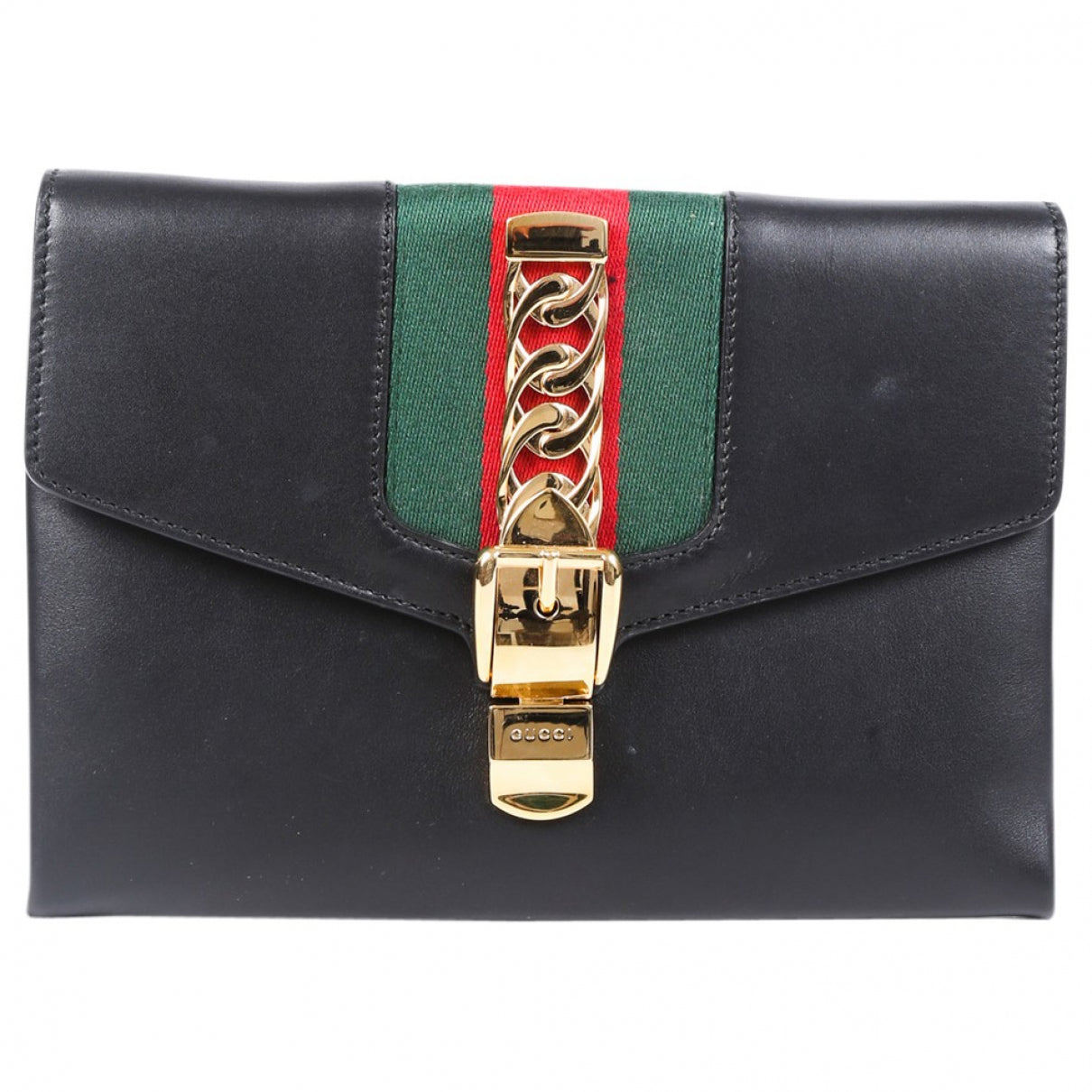 Gucci sylvie black leather clutch bag