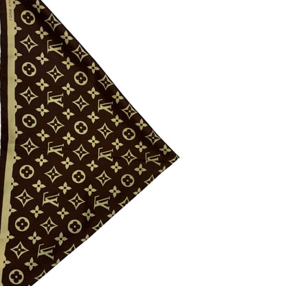 Louis-Vuitton Vintage Silk Logo Square Scarf Brown