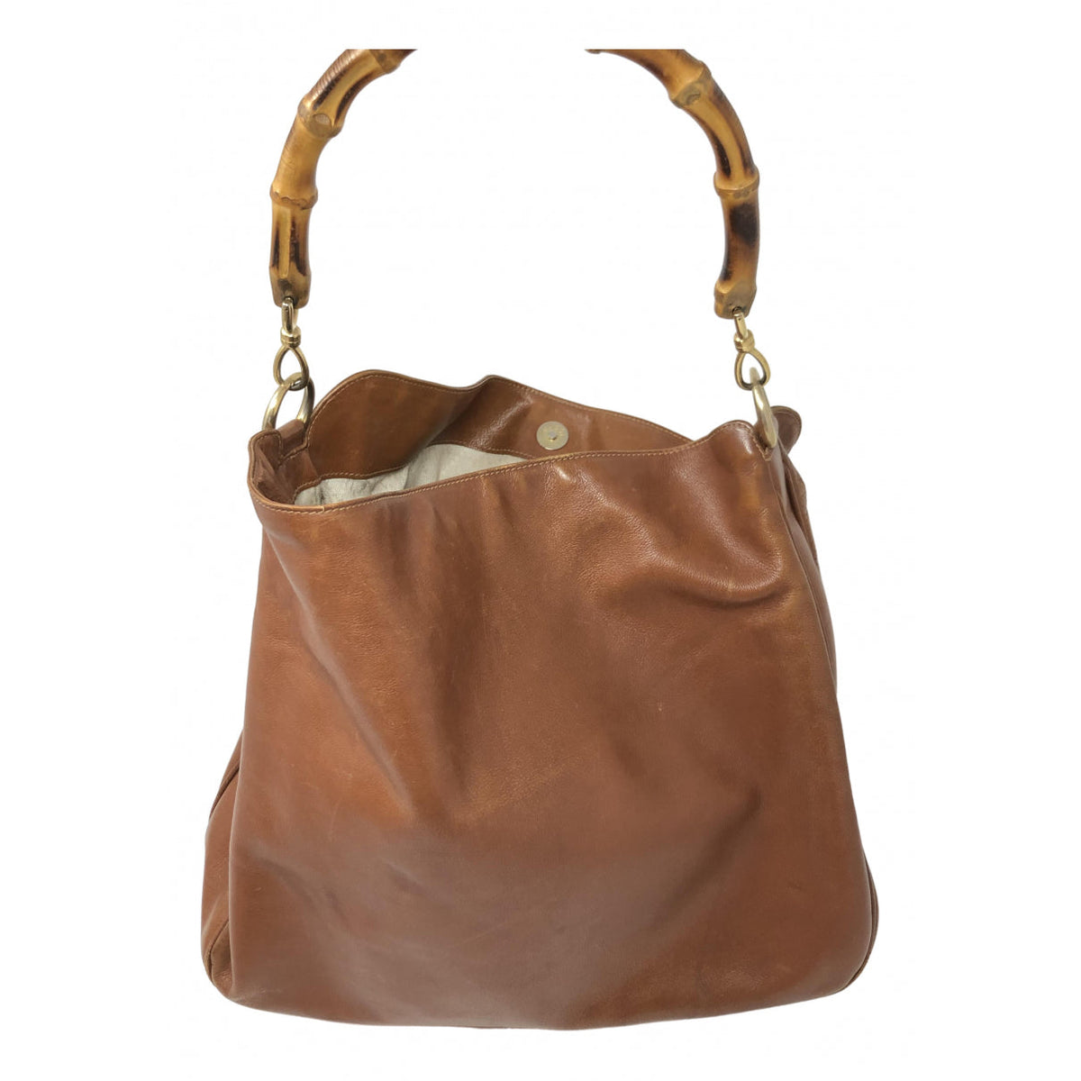 Gucci bamboo beige leather handbag