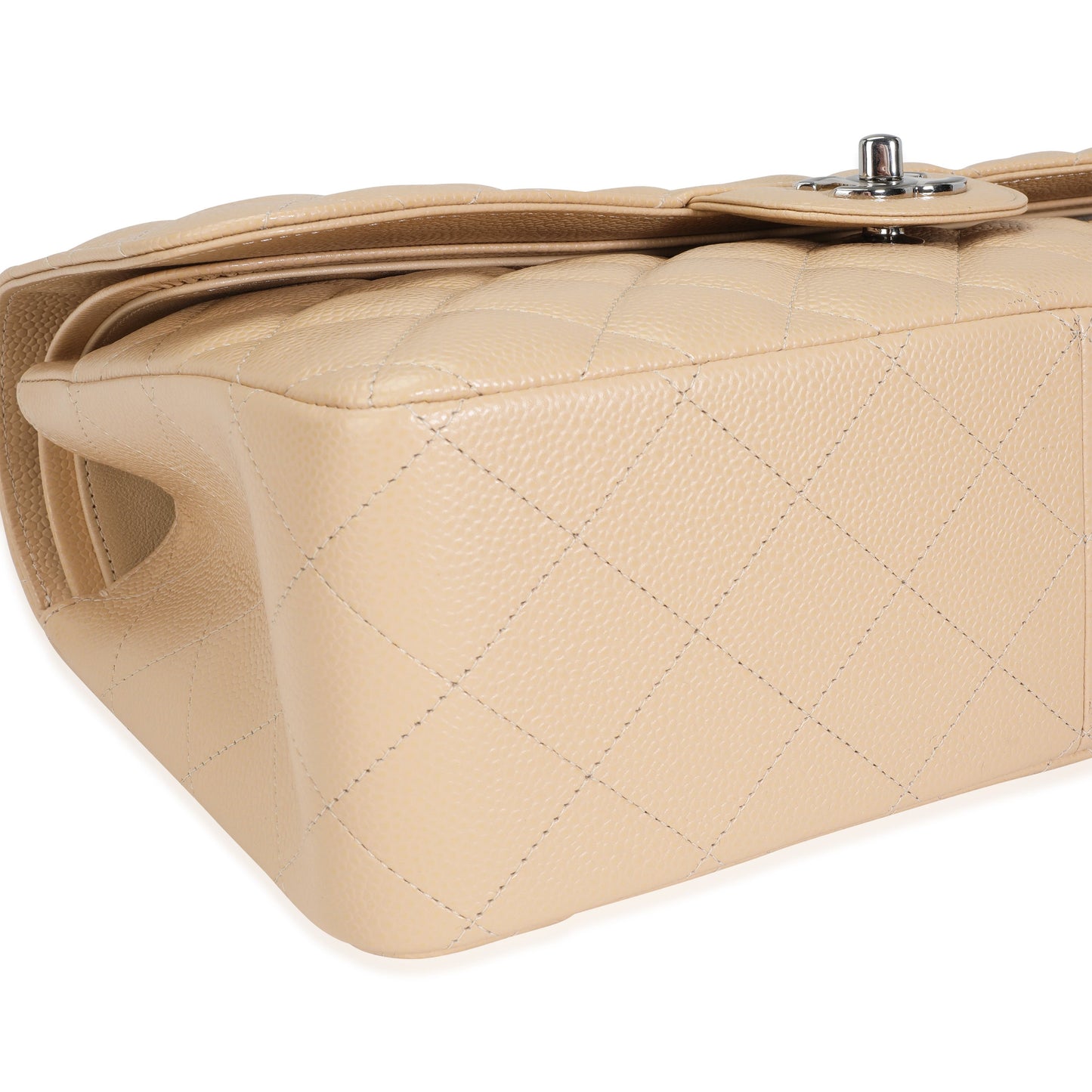 CHANEL Beige Quilted Caviar Jumbo Classic Double Flap Bag